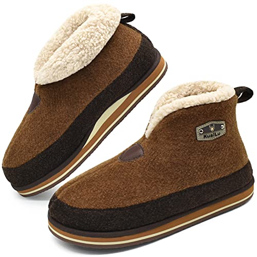 KuaiLu Hausschuhe Boots Herren Winter Filz Hausstiefel Warme Plüsch Flauschige Fell Hüttenschuhe Kuschel Geschlossen Orthopädische Haus Slippers Männer Filzpantoffeln Rutschfest Feste Sohle Beige 45 von KuaiLu