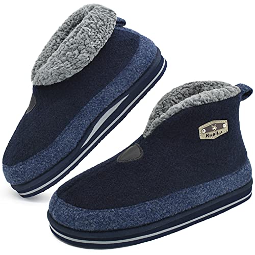 KuaiLu Hausschuhe Boots Herren Winter Filz Hausstiefel Warme Plüsch Flauschige Fell Hüttenschuhe Kuschelige Geschlossen Slippers Stiefel Männer Lustige Hüttenstiefel Rutschfest Feste Sohle Blau 41 von KuaiLu