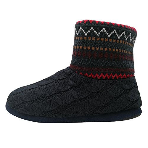 KuaiLu Herren Wolle Hausschuhe Stricken Künstliche Warme Indoor Stiefel rutschfest Rot Schwarz 44 EU von KuaiLu