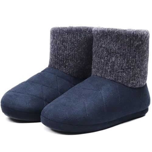 KuaiLu Hohe Hausschuhe Boots Herren Winter Wolle Gefütterte Hausstiefel Männer Warme Flauschige Plüsch Hüttenschuhe Kuschel Geschlossen Hausschuhe Stiefel Warm Slippers Puschen Blau EU44 von KuaiLu