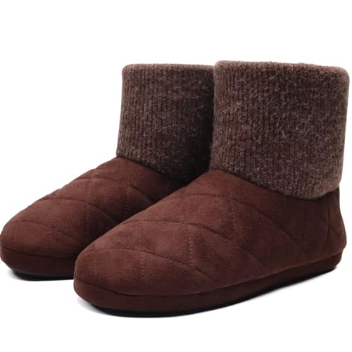 KuaiLu Hohe Hausschuhe Boots Herren Winter Wolle Gefütterte Hausstiefel Männer Warme Flauschige Plüsch Hüttenschuhe Kuschel Geschlossen Hausschuhe Stiefel Warm Slippers Puschen Braun EU41 von KuaiLu