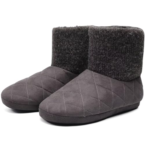 KuaiLu Hohe Hausschuhe Boots Herren Winter Wolle Gefütterte Hausstiefel Männer Warme Flauschige Plüsch Hüttenschuhe Kuschel Geschlossen Hausschuhe Stiefel Warm Slippers Puschen Grau EU39 von KuaiLu