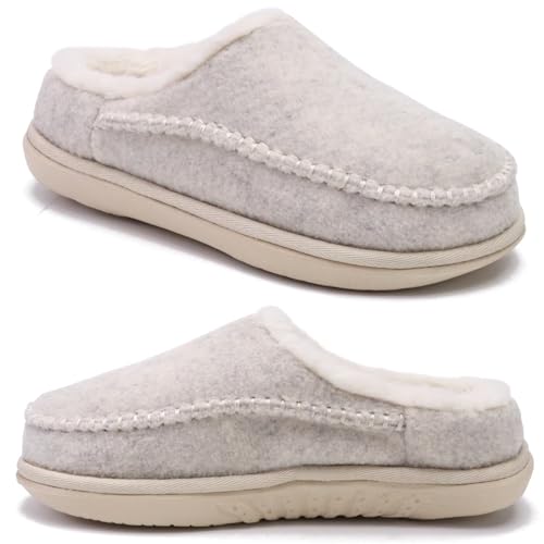 KuaiLu Hausschuhe Damen Filz Memory-Schaum Clog Flauschige Plüsch Warme gefütterte mit Arch Support Slip-On Pantoffeln Frauen mit Fußgewölbestütze Gummisohle Indoor Beige Größe 39 von KuaiLu