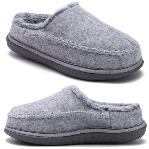 KuaiLu Hausschuhe Damen Filz Memory-Schaum Clog Flauschige Plüsch Warme gefütterte mit Arch Support Slip-On Pantoffeln Frauen mit Fußgewölbestütze Gummisohle Indoor Outdoor Grau size 35 von KuaiLu