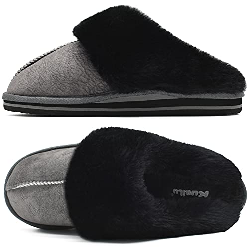 KuaiLu Hausschuhe Damen Flauschige Plüsch Lammfell Geschlossen Winter Warme Pantoffeln Frauen Kuschel Memory Fussbett Hause Slippers Rutschfest Feste Sohle Hüttenschuhe Indoor Outdoor. Schwarz 37 von KuaiLu