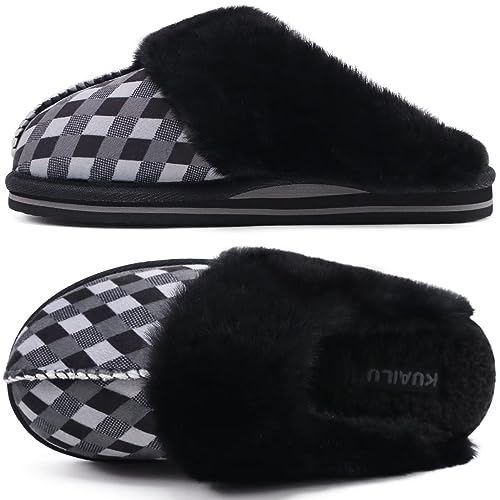 KuaiLu Hausschuhe Damen Flauschige Plüsch Lammfell Geschlossen Winter Warme Pantoffeln Frauen Kuschel Memory Fussbett Hause Slippers von KuaiLu