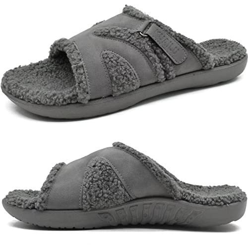 KuaiLu Hausschuhe Damen Winter Warme Flauschige Orthopädische Hausschuhe Leichte Arch Support Outdoor&Indoor Pantoffeln Slip-On Rutschfeste Slippers Plüsch Grau 36 von KuaiLu