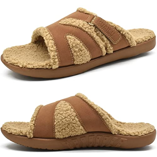 KuaiLu Hausschuhe Damen Winter Warme Flauschige Orthopädische Hausschuhe Leichte Arch Support Outdoor&Indoor Pantoffeln Slip-On Rutschfeste Slippers Plüsch Khaki 36 von KuaiLu