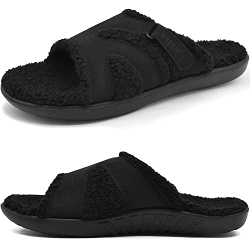 KuaiLu Hausschuhe Damen Winter Warme Flauschige Orthopädische Hausschuhe Leichte Arch Support Outdoor&Indoor Pantoffeln Slip-On Rutschfeste Slippers Plüsch Schwarz 36 von KuaiLu