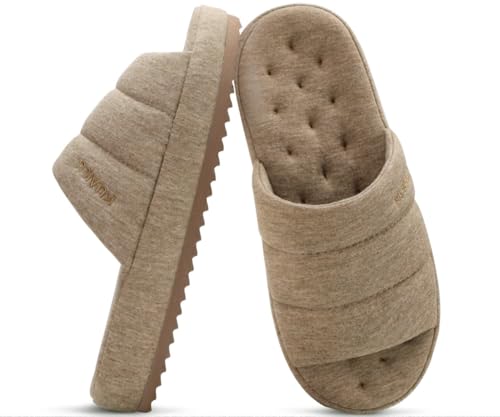 KuaiLu Hausschuhe für Männer Baumwollmischung Stoff Warme Slides Hausschuh Comfy Arch Support Innen Außen Haus Slipper Schuhe Bequem Slip-on Leichte Dicke Kissen Mann Scuff Pantoffeln, Apricot 45 von KuaiLu