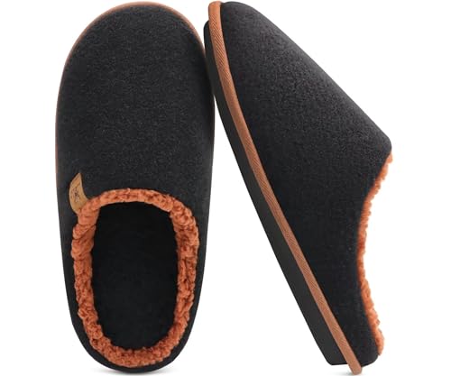 KuaiLu Herren Filz Hausschuhe Warme Flauschig Plüsch Schlafzimmer Pantoffeln Männer Rückstellschaum Leicht Slippers Rutschfeste Sohlen im Herbst und Winter für Drinnen und Draussen Schwarz Braun 43 von KuaiLu