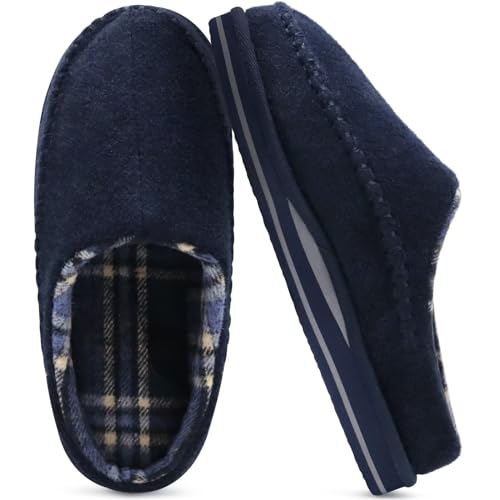 KuaiLu Herren Gedächtnisschaum Clog Filz Hausschuhe Bequeme handgemachte Stitch Microsuede Slip-on Haus Schuhe mit Bogenunterstützung Warmes Gewebe gefütterte Gummisohle Indoor Outdoor Filz-Blau 48 von KuaiLu