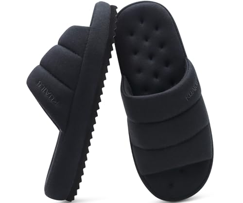 KuaiLu Herren Hausschuhe Stoff Warme Sandale Hausschuh Memory Foam Indoor Outdoor Haus Pantoffeln Schuhe Bequem Slip-on Leichte Weiche Kissen Scuff Slipper für Mann mit Arch Support, Schwarz 44 von KuaiLu