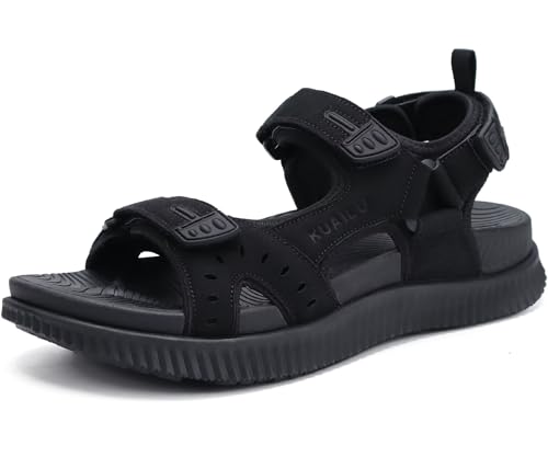 KuaiLu Herren Leder Wandersandalen Bequeme Orthopädische Recovery Trekkingsandalen Outdoor Sommer Casual Strand Dickes Kissen Sportsandalen, 42 Schwarz von KuaiLu