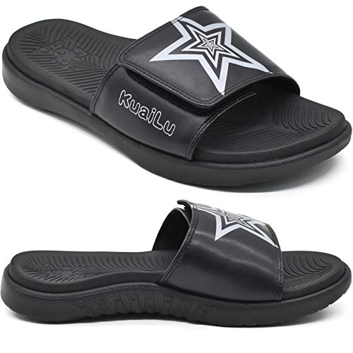 KuaiLu Herren Orthesen Ledersandalen Plantar Fasciitis Arch Support Athletic Slide Sandalen Für Männer Verstellbare Comfort Slipper Mit Weicher Dämpfung Für den Außenbereich Schwarz Größe 45 von KuaiLu