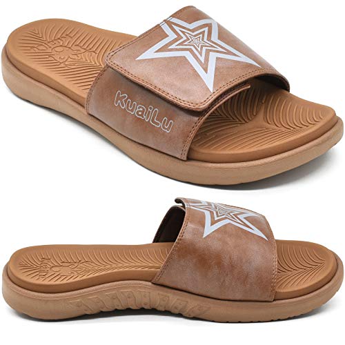 KuaiLu Herren Orthesen Ledersandalen Plantar Fasciitis Arch Support Athletic Slide Sandalen Für Männer Verstellbare Comfort Slipper Mit Weicher Dämpfung Für den Außenbereich von KuaiLu