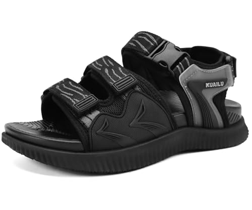 KuaiLu Sandalen Herren Trekking Bequeme Orthopädische Trecking Wandersandalen Sport Trekkingsandalen Männer Sommer Verstellbare Klett Sportsandalen Leicht Offen Zehen Outdoorsandale Schwarz 41 von KuaiLu