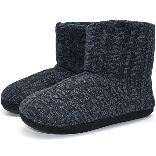 KuaiLu Herren Wolle Hausschuhe Stricken Künstliche Warme Indoor Stiefel rutschfest,Dunkelblau,40 EU (UK 6 US 7) von KuaiLu