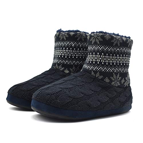 KuaiLu Herren Wolle Hausschuhe Stricken Künstliche Warme Indoor Stiefel rutschfest,Graue,47 EU (UK 13 US 14) von KuaiLu