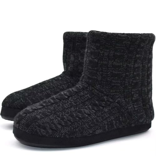 KuaiLu Kaschmir Strickpantoffeln Baumwolle Herren Hohe Hausschuhe warm Indoor-Schuhe Rutschfest,Reines Schwarz,43 EU (UK 9 US 10) von KuaiLu