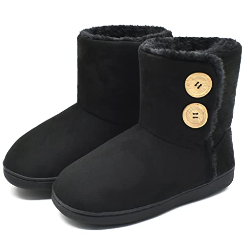 KuaiLu Hohe Hausschuhe Boots Damen Winter Fell Gefütterte Hausstiefel Frauen Warme Flauschige Plüsch Hüttenschuhe Kuschel Geschlossen Hausschuhe Stiefel Hausboots Kuschelhaussschuhe Schwarz 36-37 EU von KuaiLu