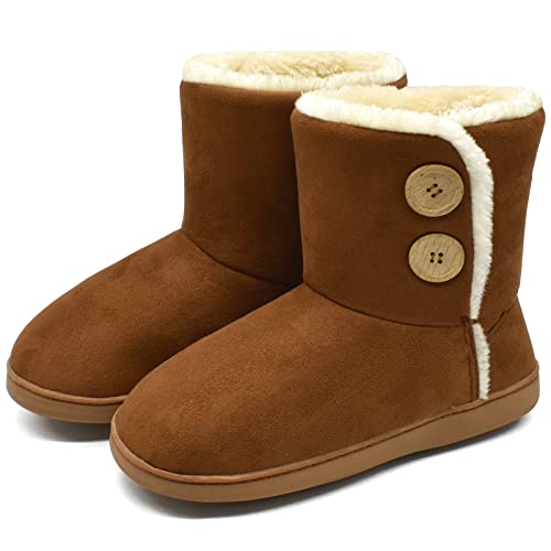 KuaiLu Hohe Hausschuhe Boots Damen Winter Fell Gefütterte Hausstiefel Frauen Warme Flauschige Plüsch Hüttenschuhe Kuschel Geschlossen Hausschuhe Stiefel Winterhausschuhe Kuschelschuhe Braun 40-41 EU von KuaiLu