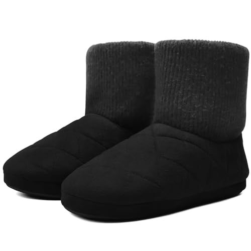 KuaiLu Hohe Hausschuhe Boots Herren Winter Wolle Gefütterte Hausstiefel Männer Warme Flauschige Plüsch Hüttenschuhe Kuschel Geschlossen Hausschuhe Stiefel Warm Slippers Puschen Schwarz EU48 von KuaiLu