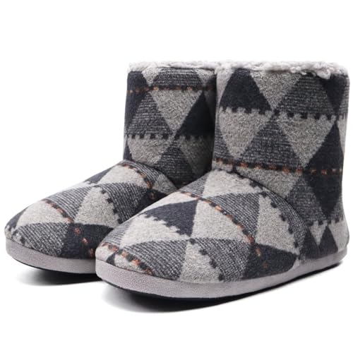 KuaiLu Hohe Hausschuhe Boots Herren Winter Wolle Gefütterte Hausstiefel Männer Warme Flauschige Plüsch Hüttenschuhe Kuschel Geschlossen Hausschuhe Stiefel Warm Slippers Puschen von KuaiLu