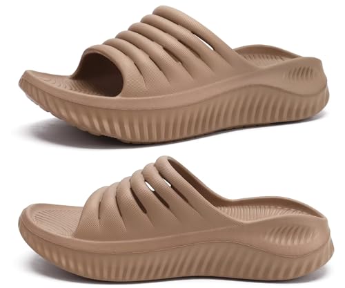 KuaiLu Recovery Sandalen Damen Bequeme Plantarfasziitis Schlappen Orthopädische Offene Zehen Frauen Sport Latschen Leicht Wasserfest Badelatschen Badeschlappen Sommer Strand Badesandalen Beige 40 von KuaiLu