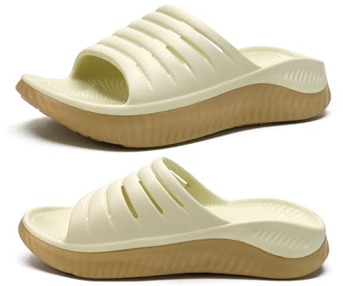 KuaiLu Recovery Sandalen Damen Bequeme Plantarfasziitis Schlappen Orthopädische Offene Zehen Frauen Sport Latschen Leicht Wasserfest Badelatschen Badeschlappen Sommer Strand BeigeKhaki 36 von KuaiLu