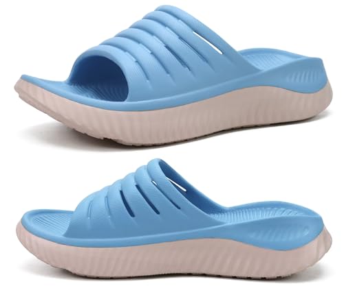 KuaiLu Recovery Sandalen Damen Bequeme Plantarfasziitis Schlappen Orthopädische Offene Zehen Frauen Sport Latschen Leicht Wasserfest Badelatschen Badeschlappen Sommer Strand BlauWeiß 38.5 von KuaiLu