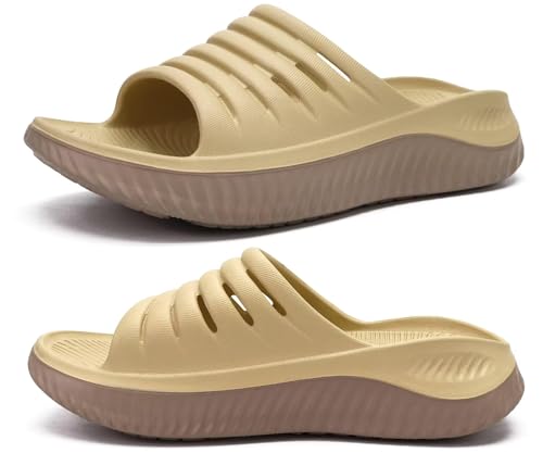 KuaiLu Recovery Sandalen Damen Bequeme Plantarfasziitis Schlappen Orthopädische Offene Zehen Frauen Sport Latschen Leicht Wasserfest Badelatschen Badeschlappen Sommer Strand KhakiBraun 42 von KuaiLu