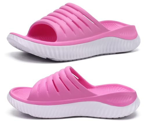 KuaiLu Recovery Sandalen Damen Bequeme Plantarfasziitis Schlappen Orthopädische Offene Zehen Frauen Sport Latschen Leicht Wasserfest Badelatschen Badeschlappen Sommer Strand RosaWeiß 40 von KuaiLu