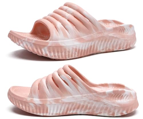 KuaiLu Recovery Sandalen Damen Bequeme Plantarfasziitis Schlappen Orthopädische Offene Zehen Frauen Sport Latschen Leicht Wasserfest Badelatschen Badeschlappen Sommer Strand Tarnfarbe Rosa 38.5 von KuaiLu