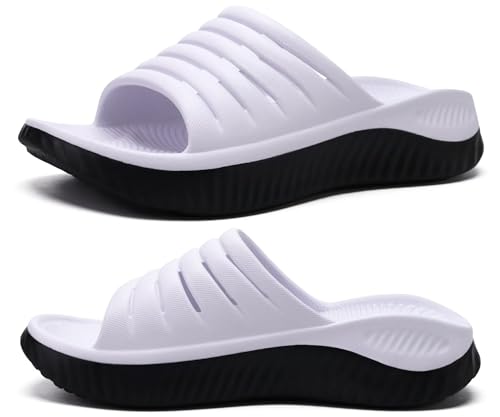 KuaiLu Recovery Sandalen Damen Bequeme Plantarfasziitis Schlappen Orthopädische Offene Zehen Frauen Sport Latschen Leicht Wasserfest Badelatschen Badeschlappen Sommer Strand WeißSchwarz 38 von KuaiLu