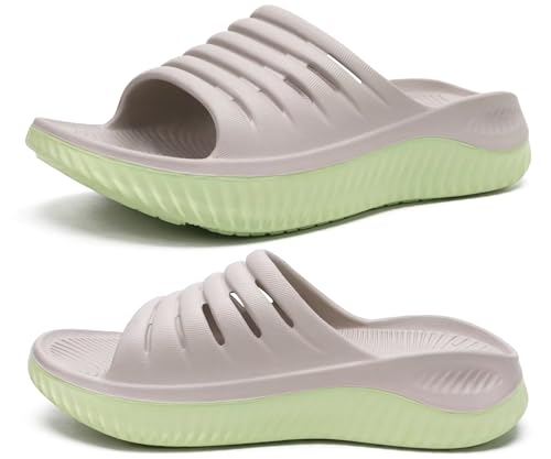 KuaiLu Recovery Sandalen Damen Bequeme Plantarfasziitis Schlappen Orthopädische Offene Zehen Frauen Sport Latschen Leicht Wasserfest Badelatschen Badeschlappen Sommer Strand AprikoseGrün 43 von KuaiLu