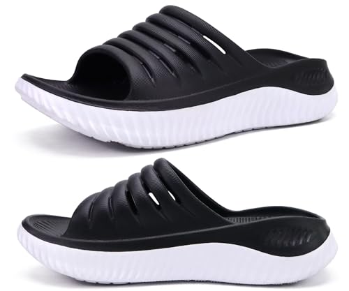 KuaiLu Recovery Sandalen Damen Bequeme Plantarfasziitis Schlappen Orthopädische Offene Zehen Frauen Sport Latschen Leicht Wasserfest Badelatschen Badeschlappen Sommer Strand SchwarzWeiß 41 von KuaiLu