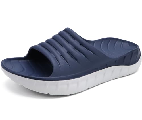 KuaiLu Recovery Sandalen Herren Bequeme Plantarfasziitis Schlappen Orthopädische Offene Zehen Männer Sport Latschen Leicht Badelatschen Badeschlappen Sommer Strand Badesandalen BlauWeiß EU47 von KuaiLu