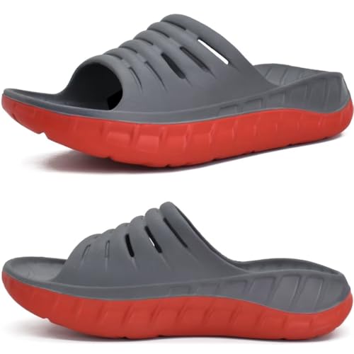KuaiLu Recovery Sandalen Herren Bequeme Plantarfasziitis Schlappen Orthopädische Offene Zehen Männer Sport Latschen Leicht Badelatschen Badeschlappen Sommer Strand Badesandalen GrauRot EU46 von KuaiLu