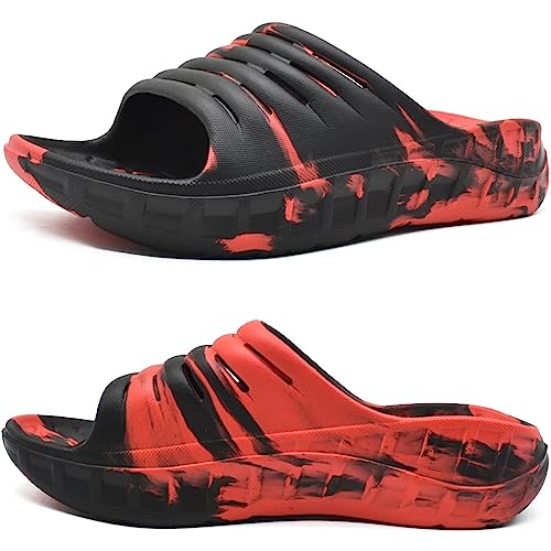 KuaiLu Recovery Sandalen Herren Bequeme Plantarfasziitis Schlappen Orthopädische Offene Zehen Männer Sport Latschen Leicht Badelatschen Badeschlappen Sommer Strand Badesandalen Rot Schwarz EU43.5-44 von KuaiLu