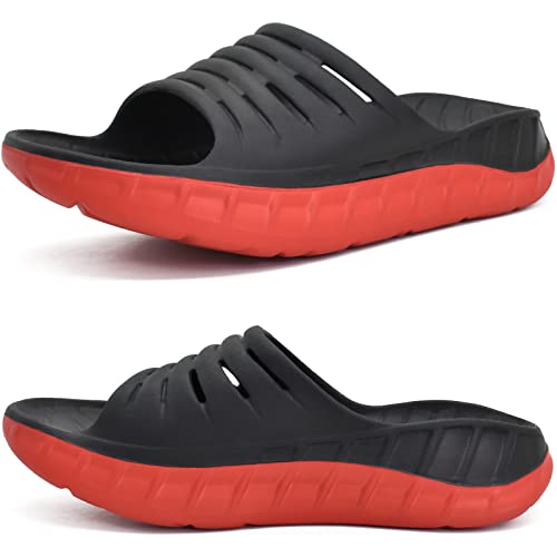 KuaiLu Recovery Sandalen Herren Bequeme Plantarfasziitis Schlappen Orthopädische Offene Zehen Männer Sport Latschen Leicht Badelatschen Badeschlappen Sommer Strand Badesandalen Rot Schwarz EU45 von KuaiLu