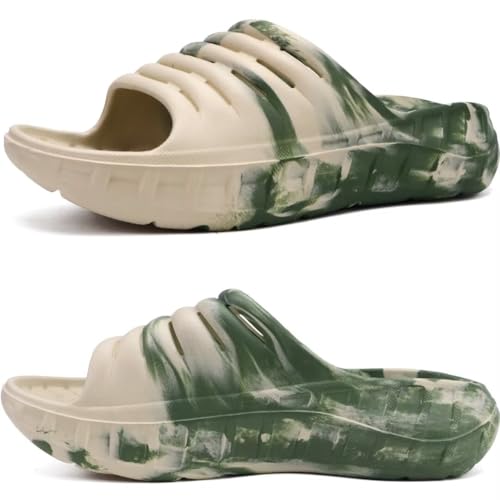 KuaiLu Recovery Sandalen Herren Bequeme Plantarfasziitis Schlappen Orthopädische Offene Zehen Männer Sport Latschen Leicht Badelatschen Badeschlappen Sommer Strand Badesandalen Tarnfarbe Grün EU40 von KuaiLu