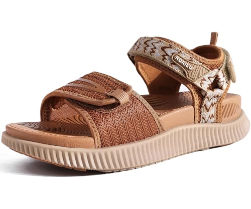 KuaiLu Sandalen Damen Trekking Bequeme Orthopädische Plantarfasziitis Sport Outdoor Wandersandalen Frauen Sommer Leicht Offen Zehen Verstellbare Klett Sandalen Khaki 41 von KuaiLu