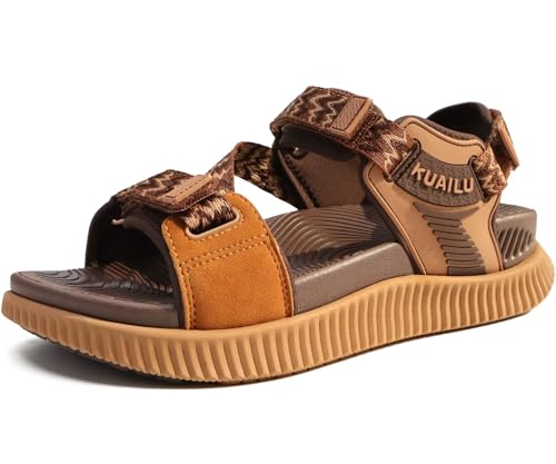 KuaiLu Sandalen Damen Trekking Komfortable Orthopädische Trekkingsandalen Sport Outdoor Wandersandalen Leicht Offen Zehen Outdoorsandale Verstellbare Klett Sportsandalen Braun Khaki 37 von KuaiLu