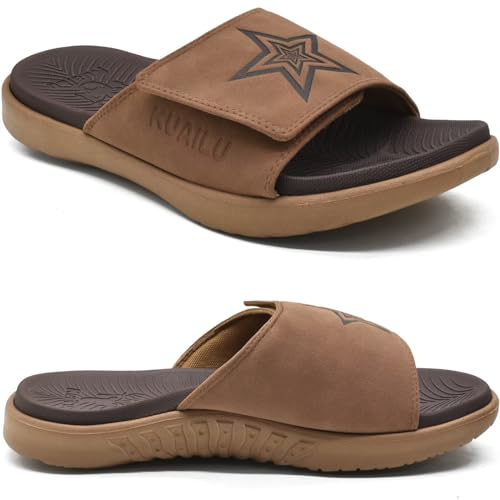 KuaiLu Sandalen Herren Gr. 41 mit Klettverschluss Bequeme Orthopädische Plantar Fasciitis Arch Support Sommer Hausschuhe Offener Zeh Rutschfest Sport Gummisohle von KuaiLu