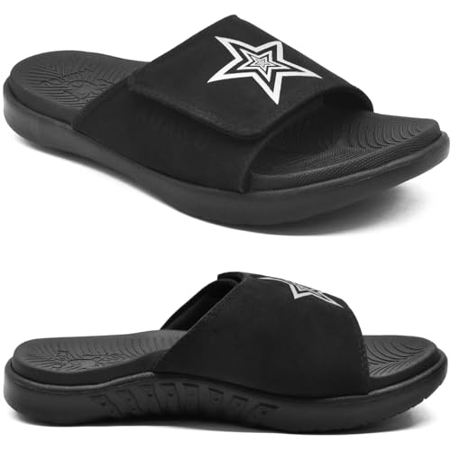 KuaiLu Sandalen Herren Gr. 44 mit Klettverschluss Bequeme Orthopädische Plantar Fasciitis Arch Support Sommer Hausschuhe Offener Zeh Rutschfest Sport Gummisohle von KuaiLu