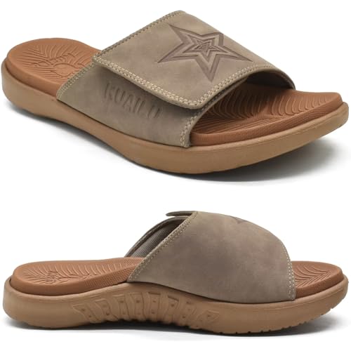 KuaiLu Sandalen Herren Gr. 48 mit Klettverschluss Bequeme Orthopädische Plantar Fasciitis Arch Support Sommer Hausschuhe Offener Zeh Rutschfest Sport Gummisohle von KuaiLu