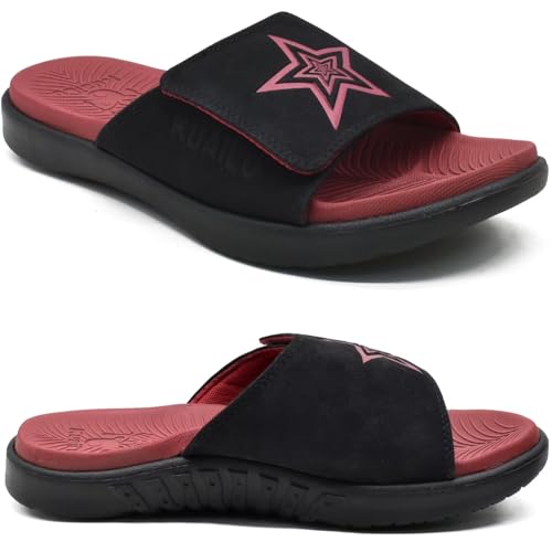 KuaiLu Sandalen Herren Gr. 49 mit Klettverschluss Bequeme Orthopädische Plantar Fasciitis Arch Support Sommer Hausschuhe Offener Zeh Rutschfest Sport Gummisohle von KuaiLu
