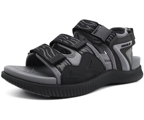 KuaiLu Sandalen Herren Trekking Bequeme Orthopädische Trecking Wandersandalen Sport Trekkingsandalen Männer Sommer Verstellbare Klett Sportsandalen Leicht Offen Zehen Outdoorsandale SchwarzGrau 41 von KuaiLu