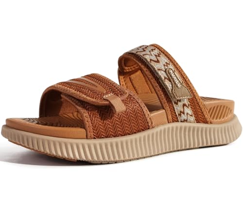 KuaiLu Sport Sandalen Damen Bequeme Weiche Fußbett Orthopädische Wander Wandersandalen Outdoor Trekking Latschen Frauen Sommer Outdoorsandalen Schlappen Offen Zehen Sportsandalen Pantoletten Tan 43 von KuaiLu